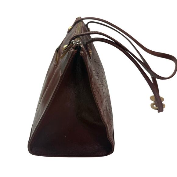 HOBO International Brown Leather Shoulder Bag Floral Perforated Zip Top Purse - Picture 10 of 12